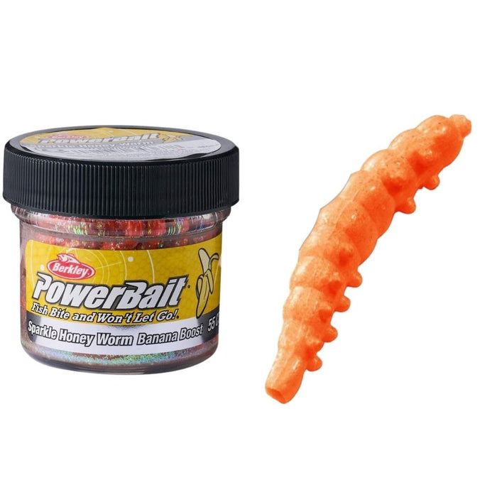 BERKLEY PowerBait Soft Lure Sparkle HONEY WORM Banana Boost 25mm