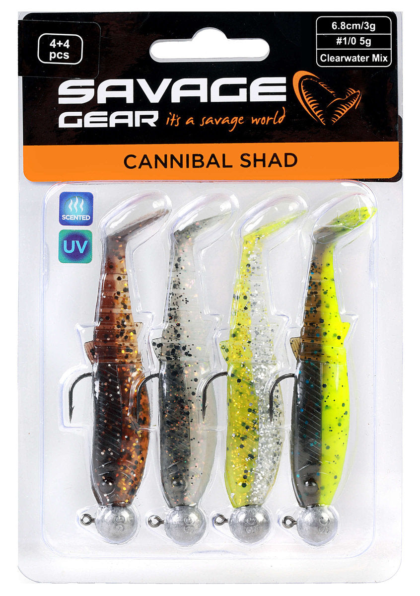 Savage Gear CANNIBAL SHAD MIX 12.5cm 20g + 12.5g jig head pack/4pcs —  Ratter Baits